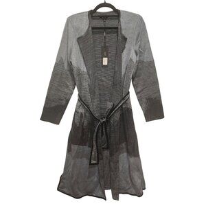 NWT Misook Women's  Gray & Black Open Front Duster Cardigan Leather Trim Medium